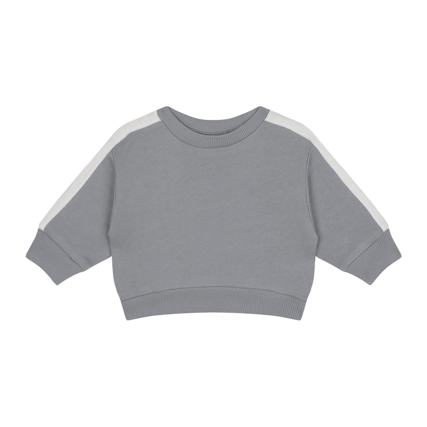 White Contrast Gray Sweatshirt and Trousers Set