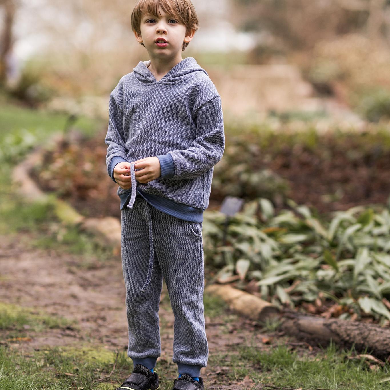 Blue Textured Futter Hooded Tracksuit Set