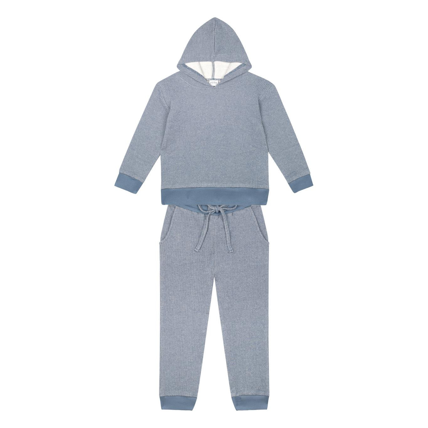 Blue Textured Futter Hooded Tracksuit Set
