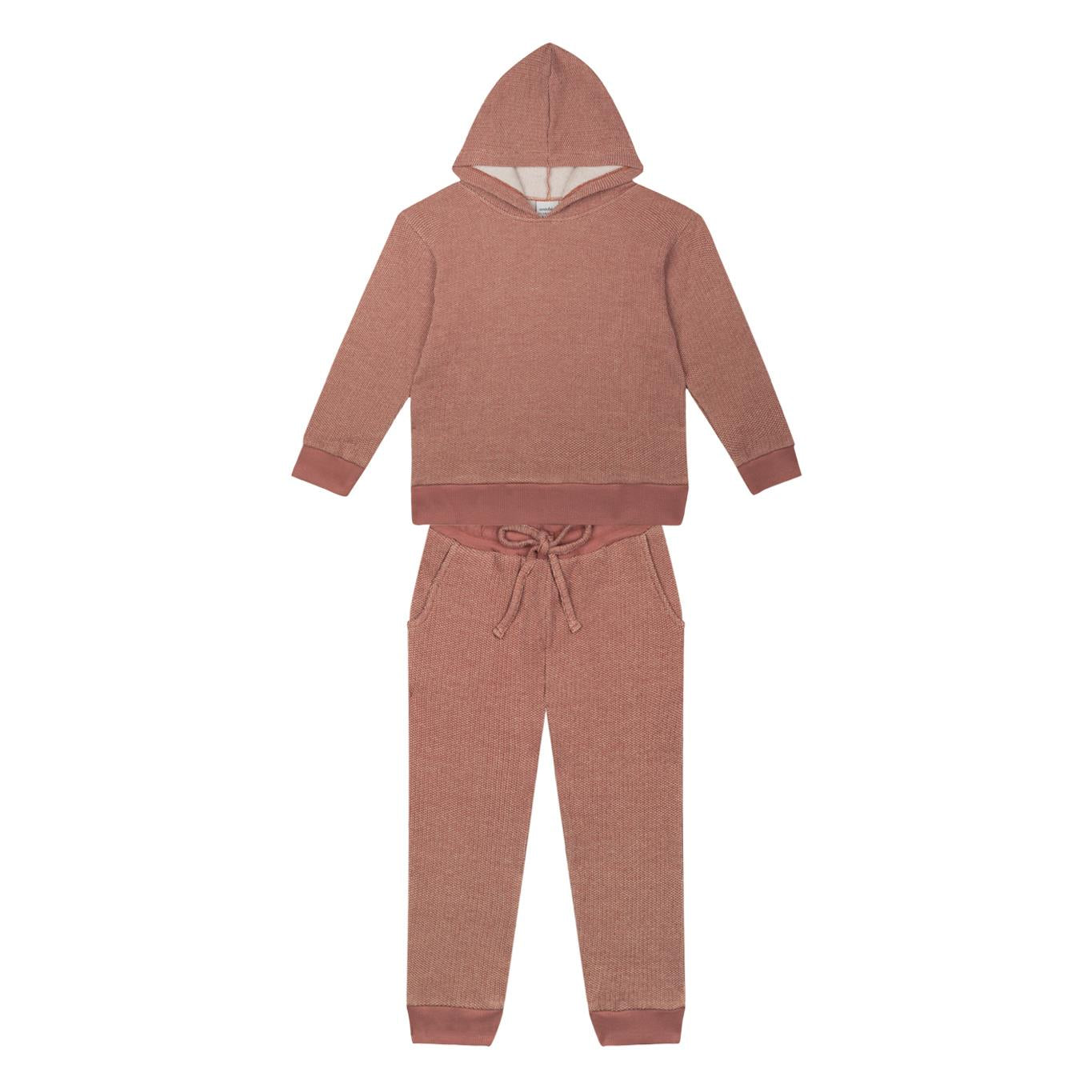 Orange Textured Futter Hooded Tracksuit Set