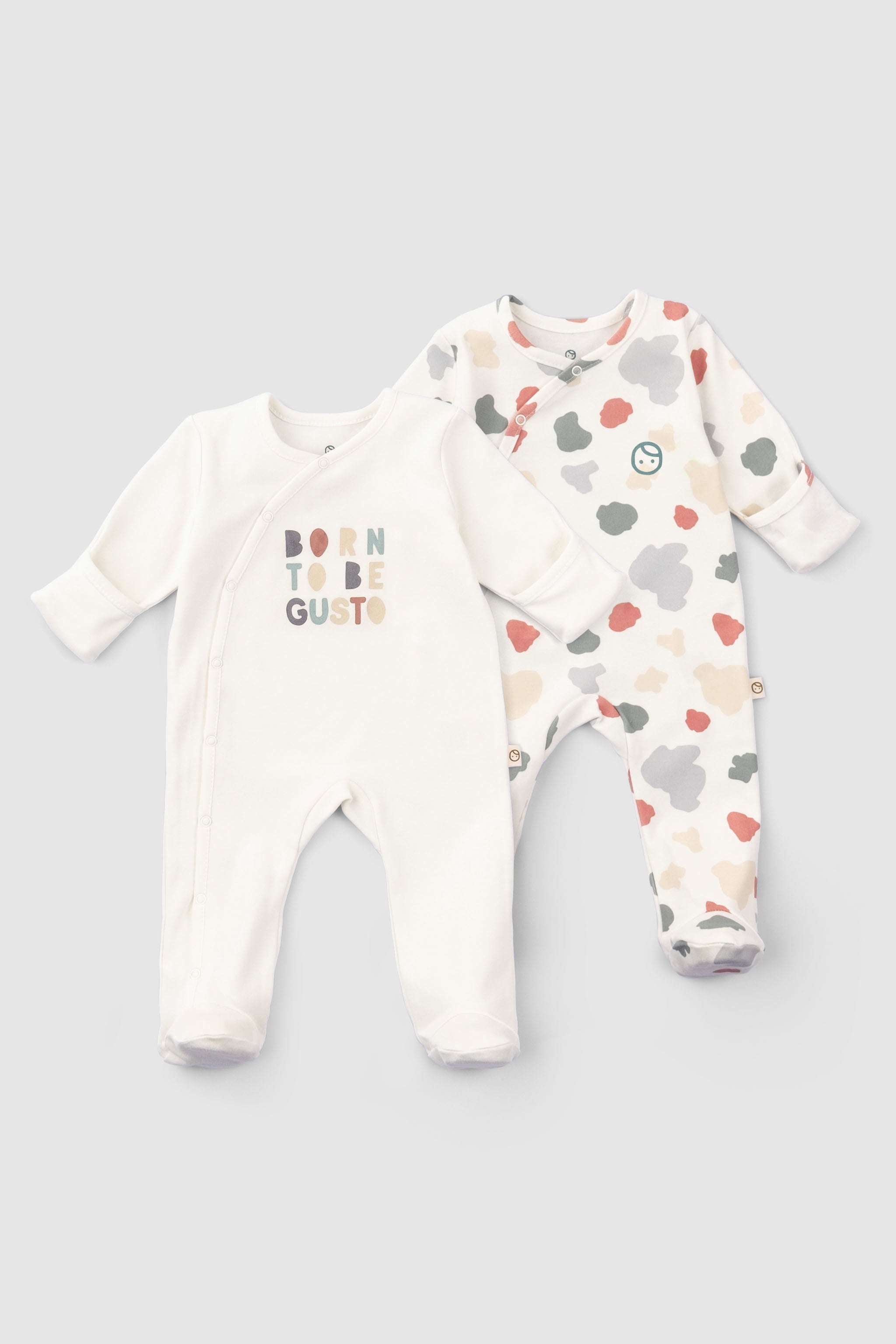 Organic Baby Sleepsuit - Long Sleeve Footed 2-Pack (Animal Pattern)