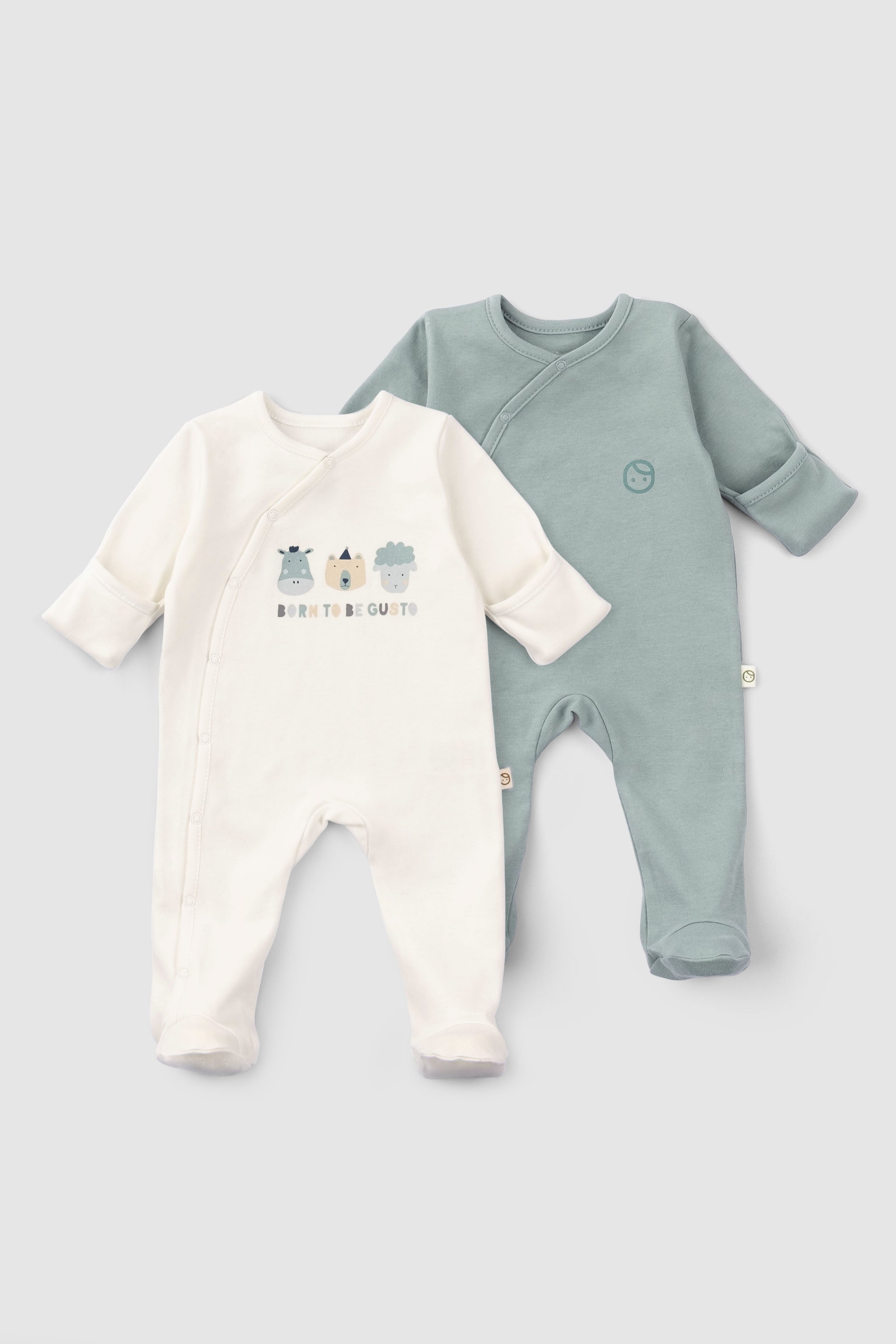 Organic Baby Sleepsuits – Long Sleeve Footed 2-Pack (Green)