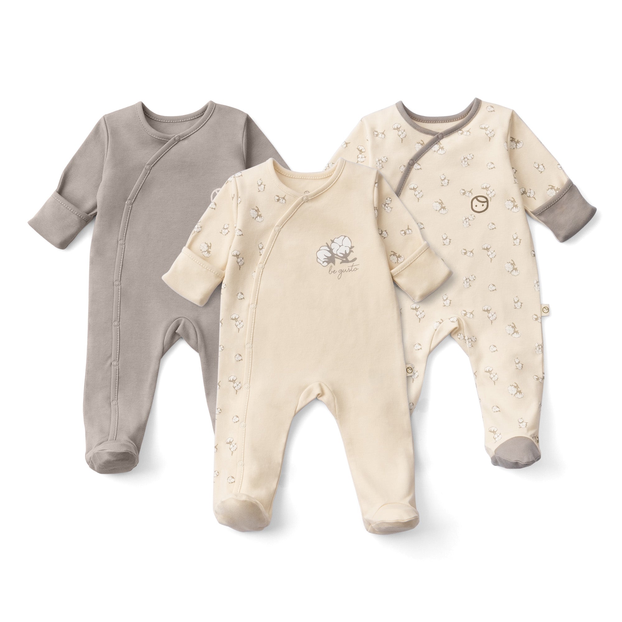 Organic Cotton Baby Sleepsuit – 3-Pack Footed Onesie with Mitten Cuffs