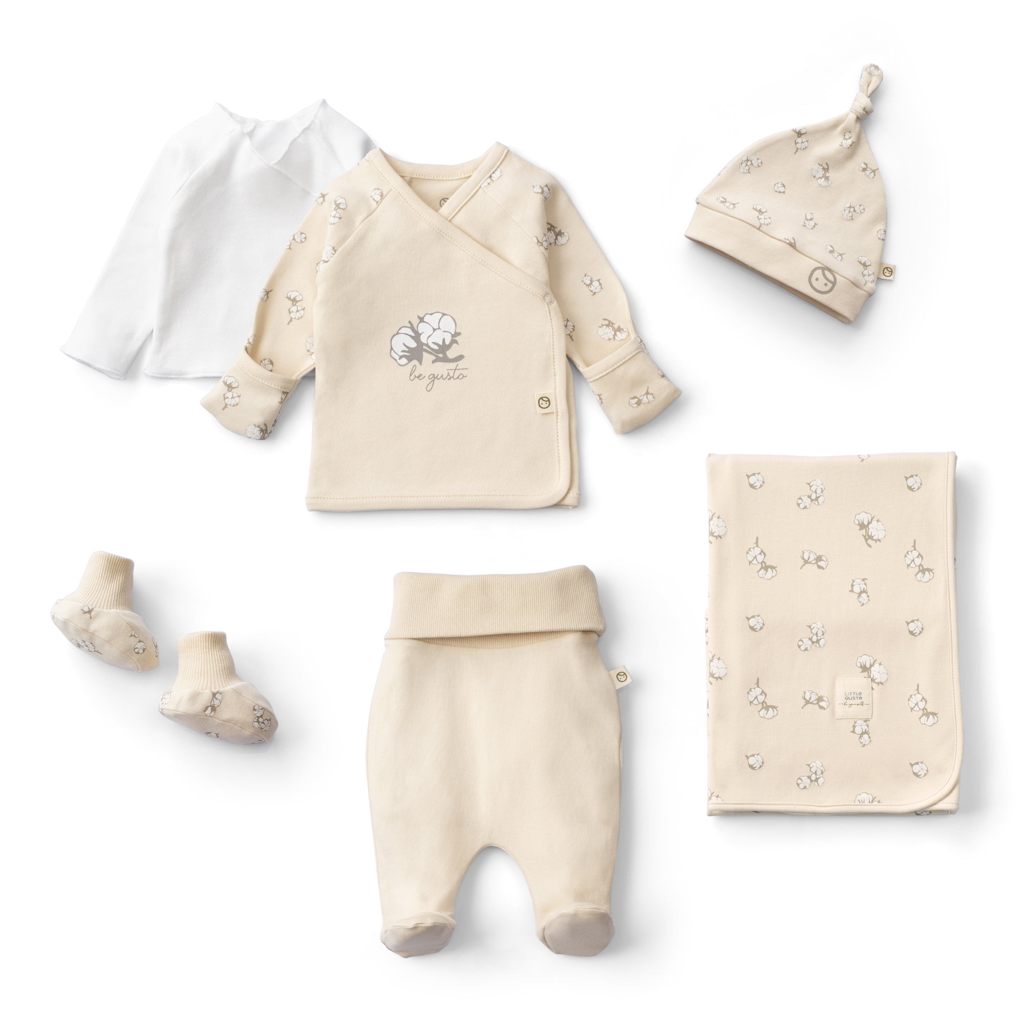 Organic Newborn Coming Home Set with Blanket – 6-Piece (Cotton Pattern)