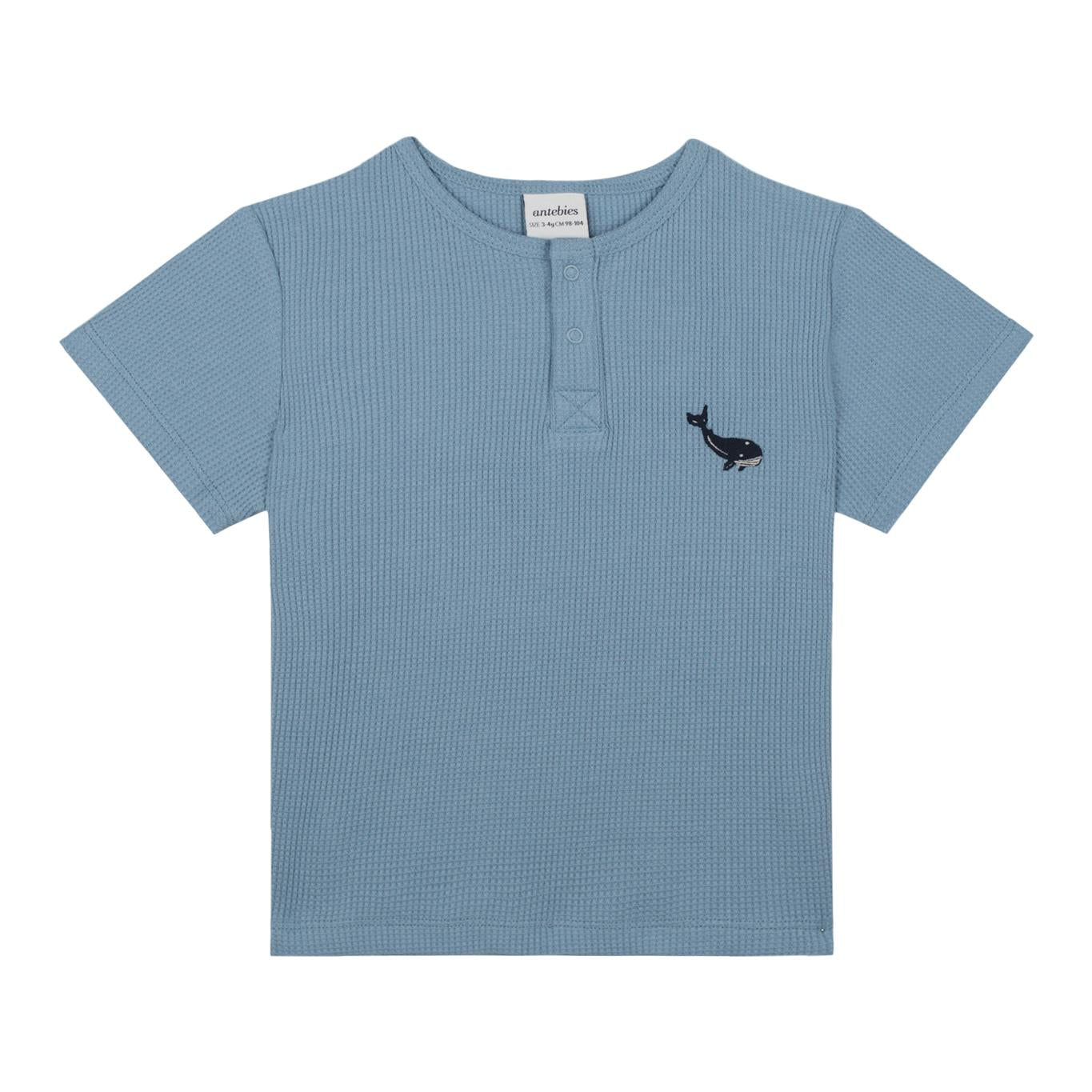 Whale Embroidery Blue Waffle Shorts Set