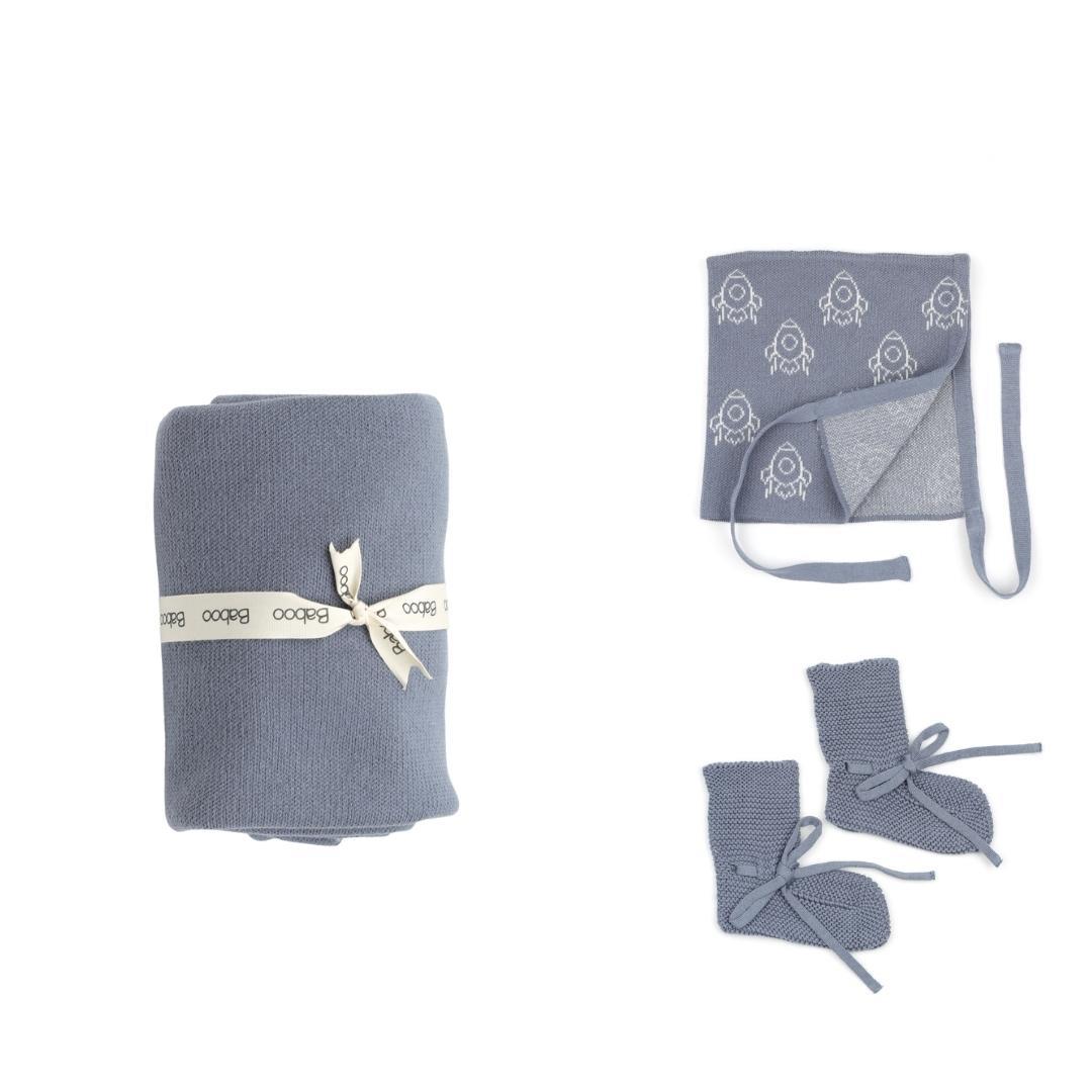 Blanket Beanie Booties Gift Set Blue