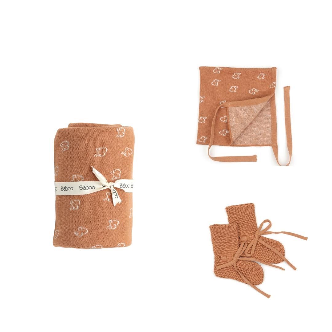 Blanket Beanie Booties Gift Set Brown