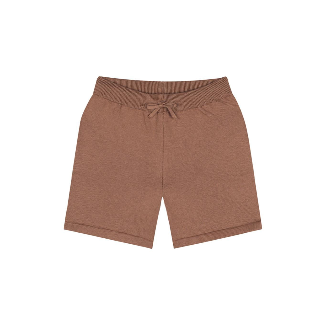 Beige Striped Knitwear Shorts Set