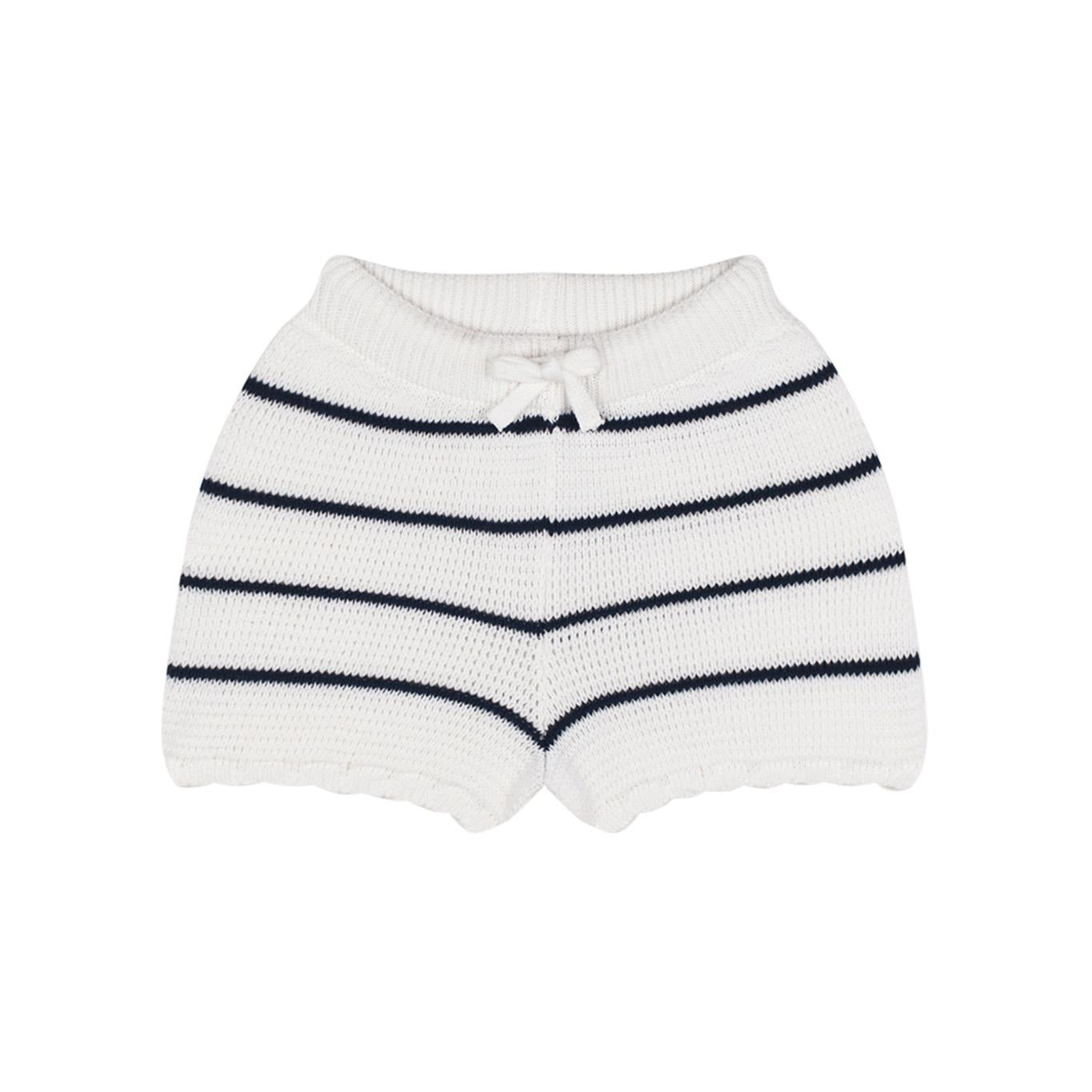 White Striped Knitwear Shorts Set