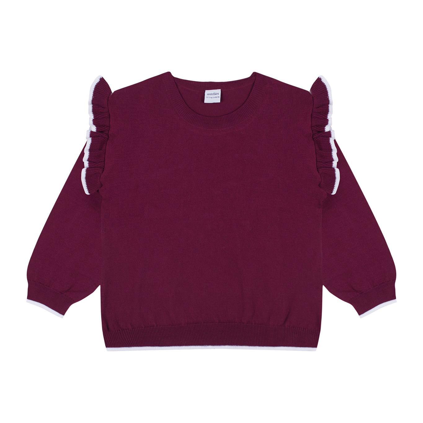 White Frilled Claret Red Knitwear Sweatshirt Tights Set