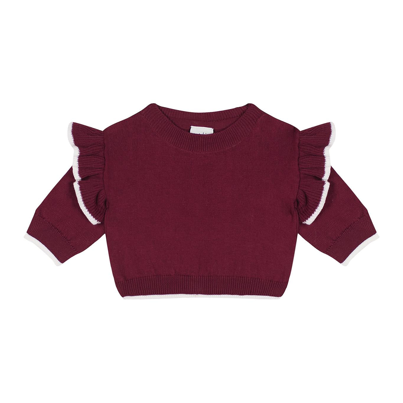 White Contrast Detailed Ruffled Claret Red Knitwear Baby