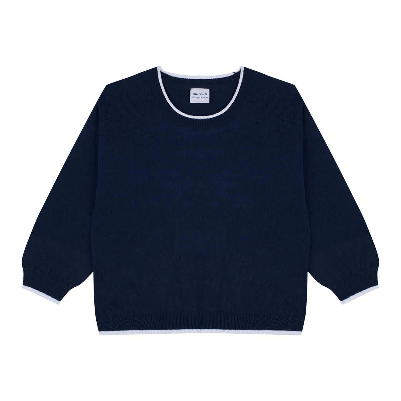 Navy Blue Knitwear Tracksuit Set with White Detail