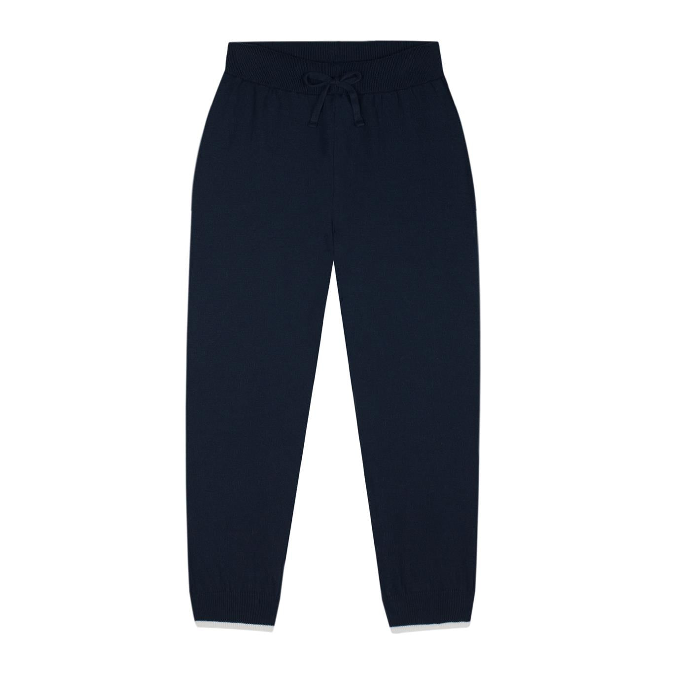 Navy Blue Knitwear Tracksuit Set with White Detail