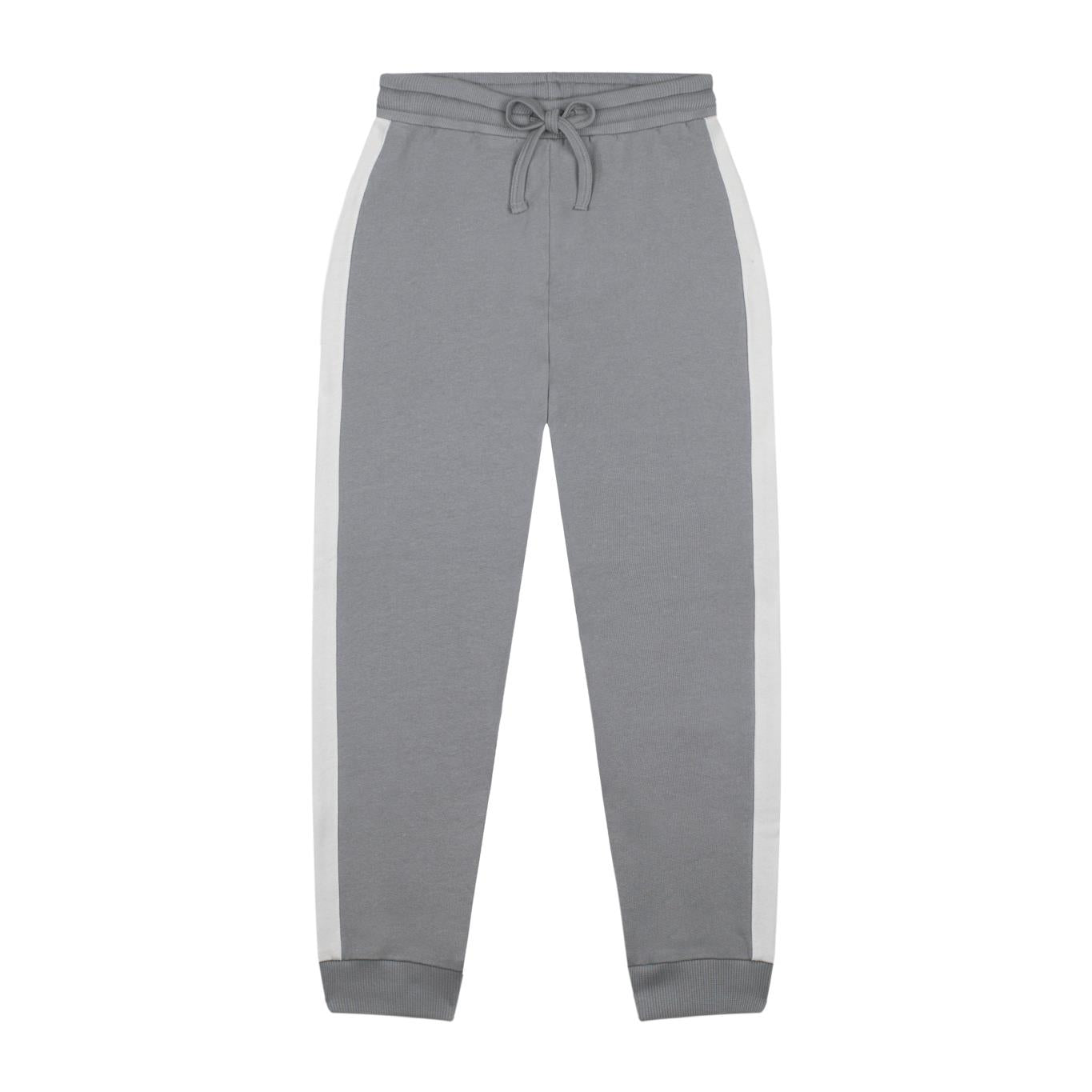 White Contrast Gray Sweatshirt and Trousers Set
