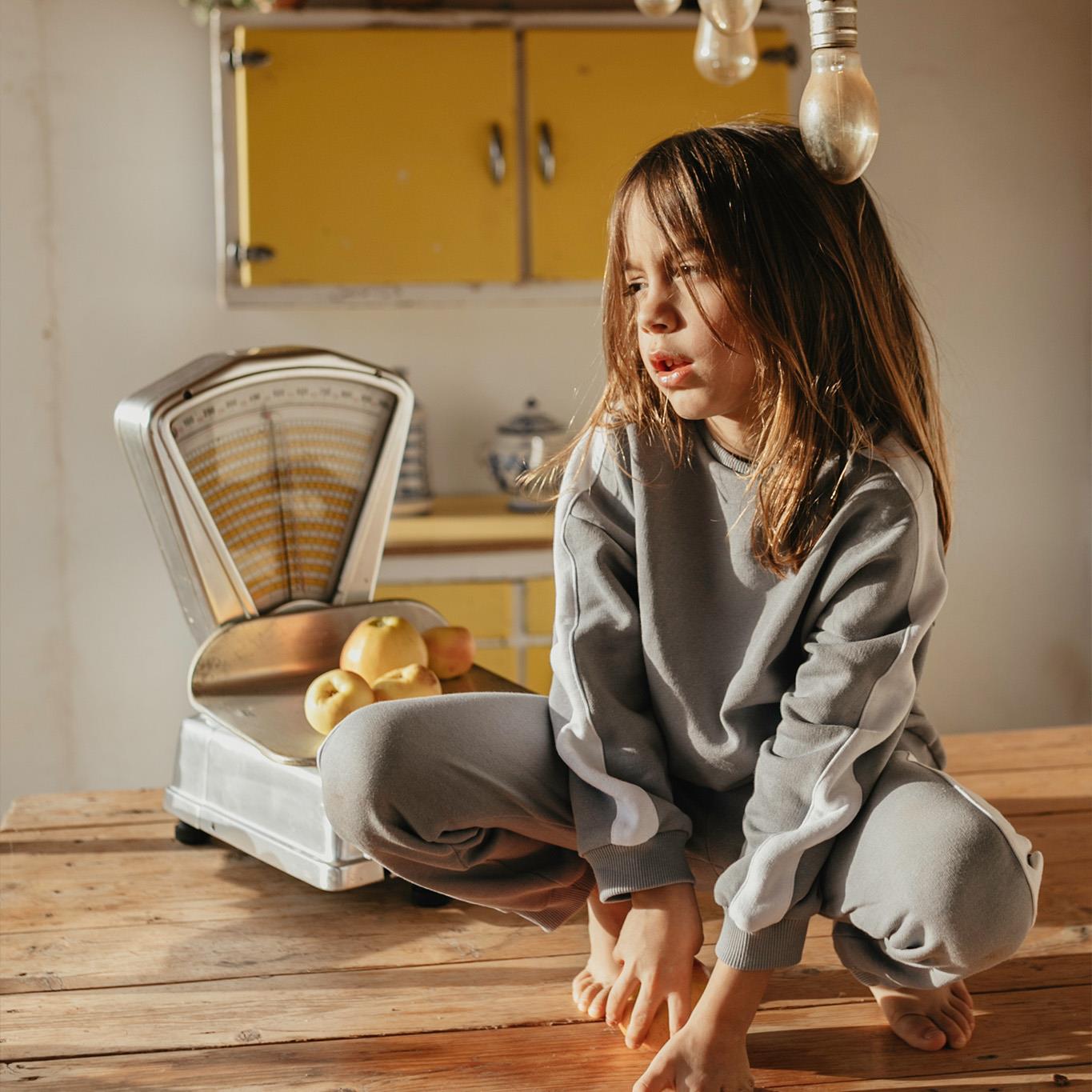 White Contrast Gray Sweatshirt and Trousers Set