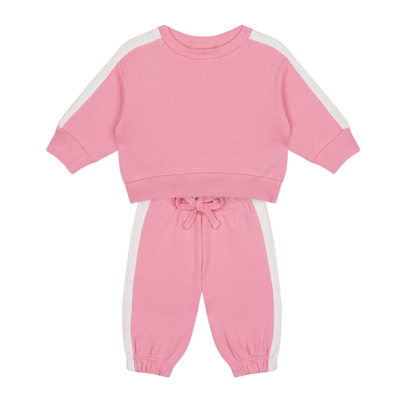 White Contrast Pink Sweatshirt and Trousers Set