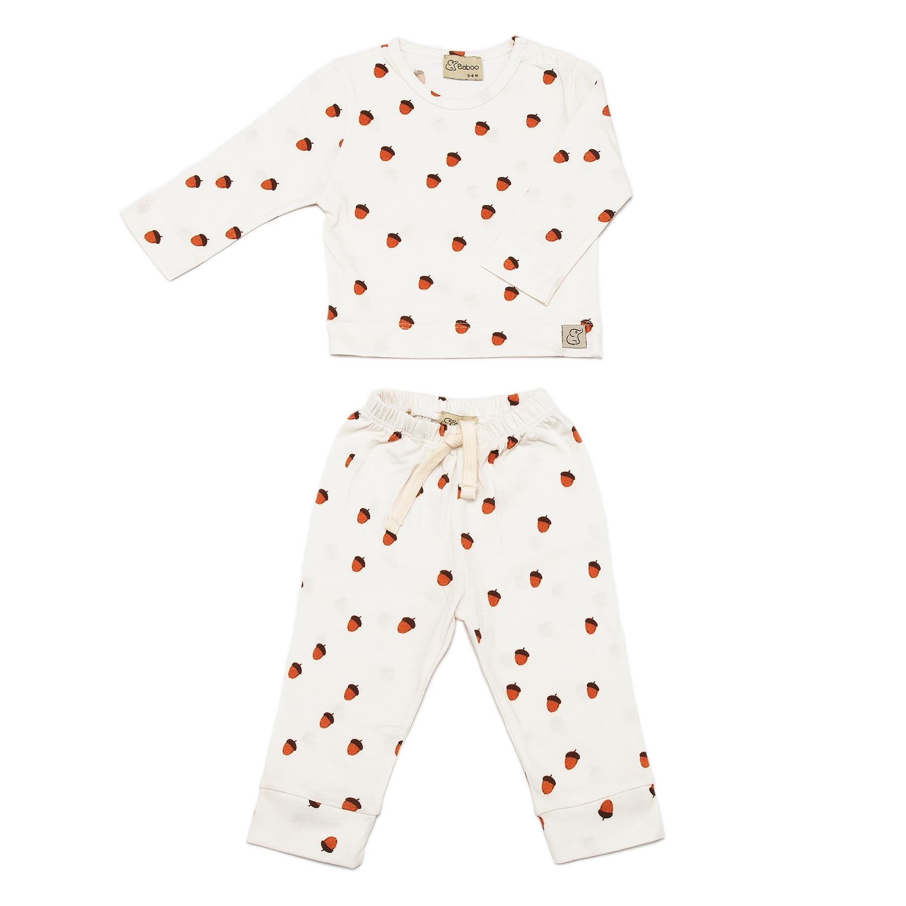 Patterned Organic Cotton Fabric Baby and Child Bottom Top Set Cream
