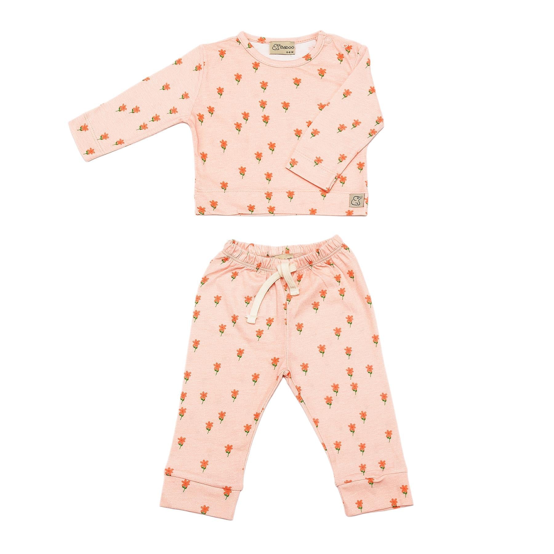 Patterned Organic Cotton Fabric Baby and Child Bottom Top Set Pink