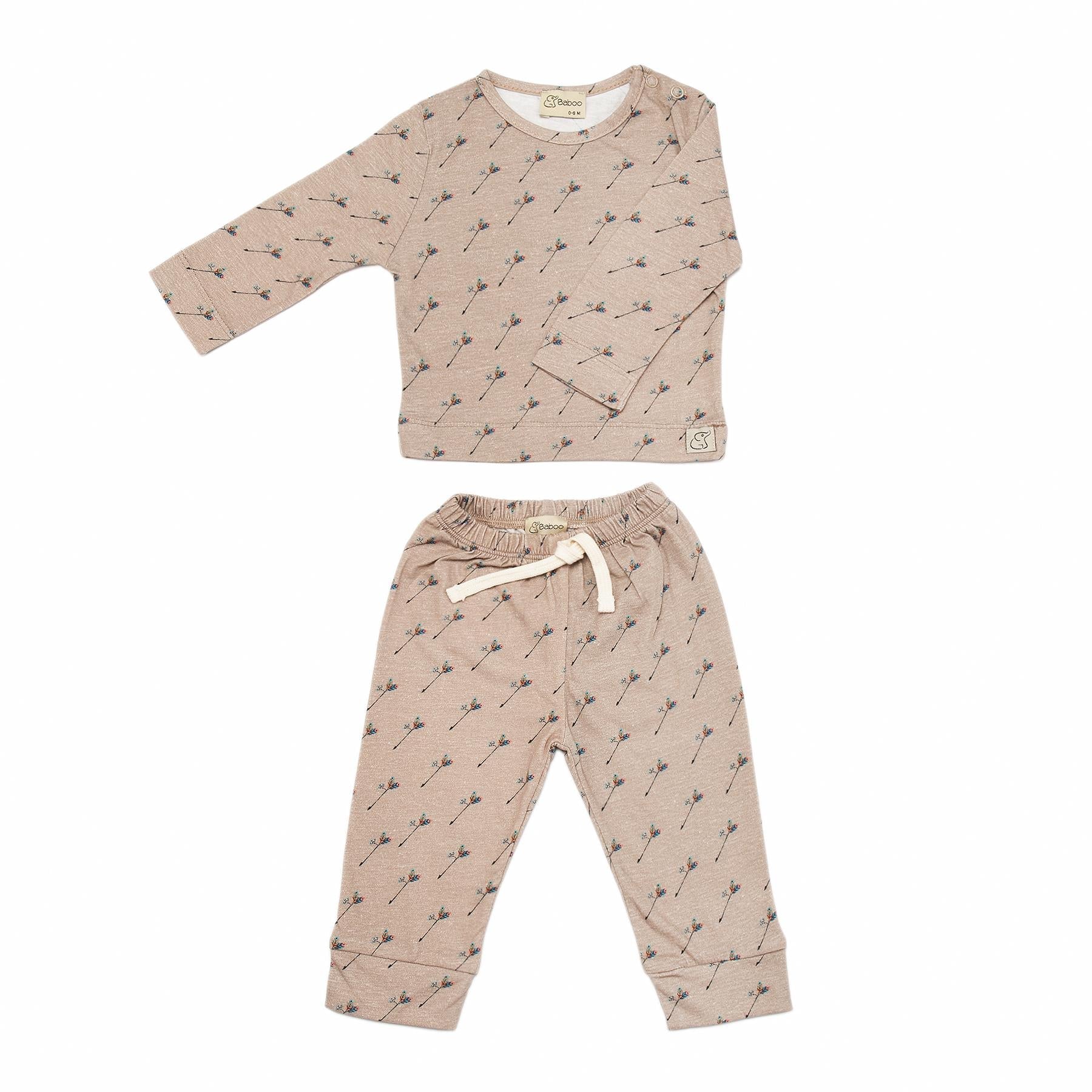 Patterned Organic Cotton Fabric Baby and Child Bottom Top Set Brown