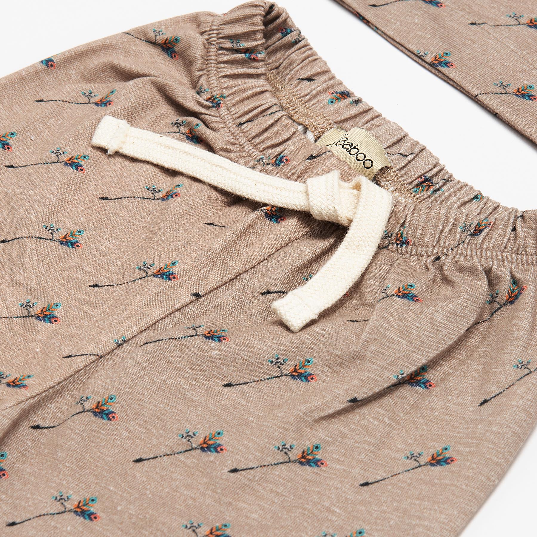 Patterned Organic Cotton Fabric Baby and Child Bottom Top Set Brown