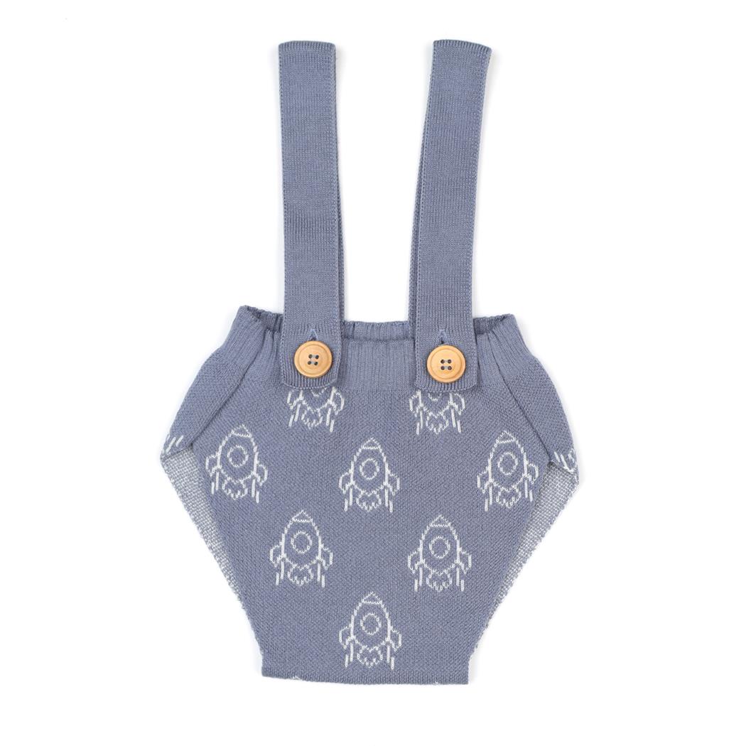 Organic Cotton Baby Knitted Overalls Blue with Frosted Pattern