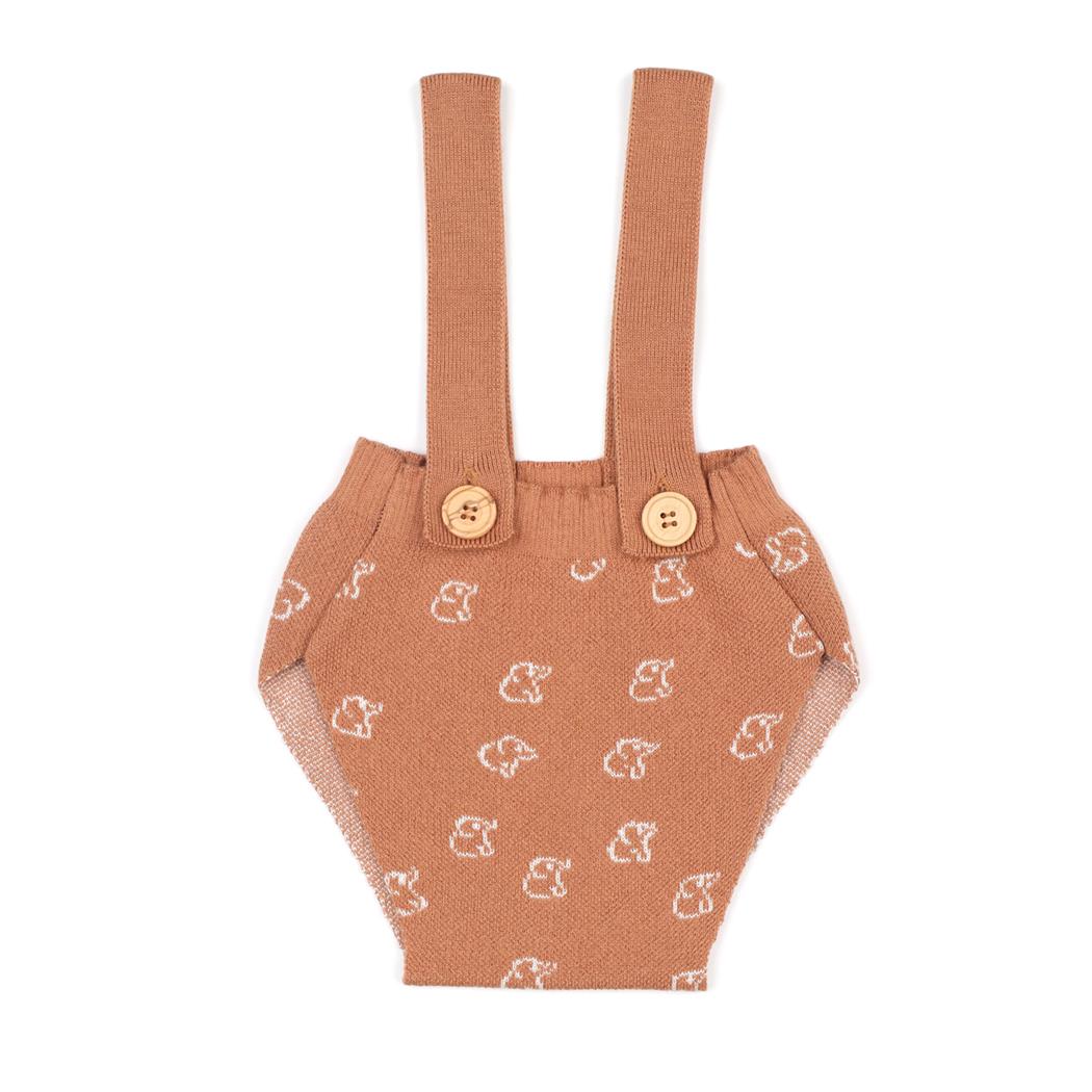 Organic Cotton Baby Knitted Overalls Brown with Frosted Pattern