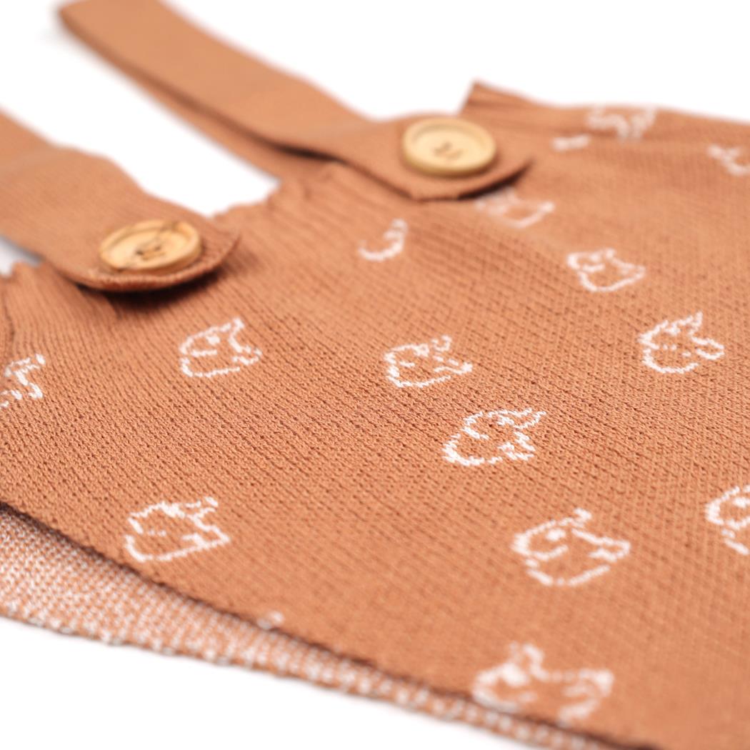 Organic Cotton Baby Knitted Overalls Brown with Frosted Pattern