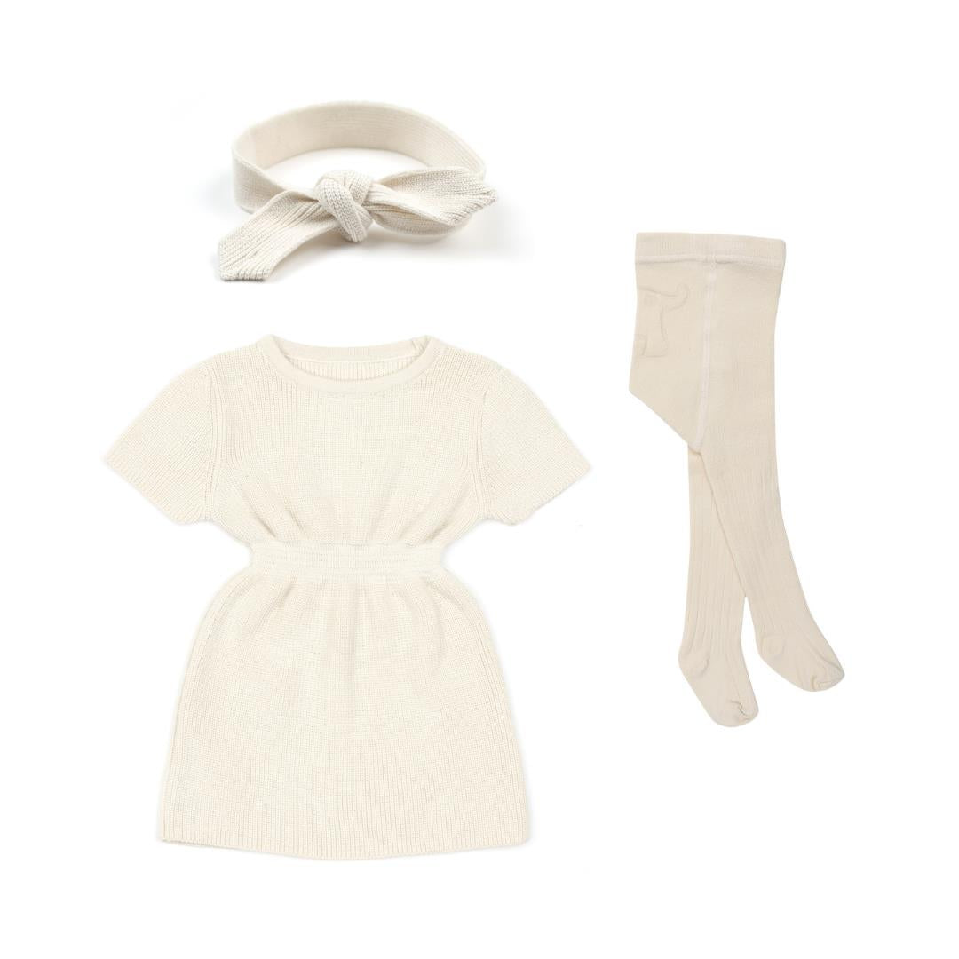 Dress Hair Band Tights Gift Set Cream