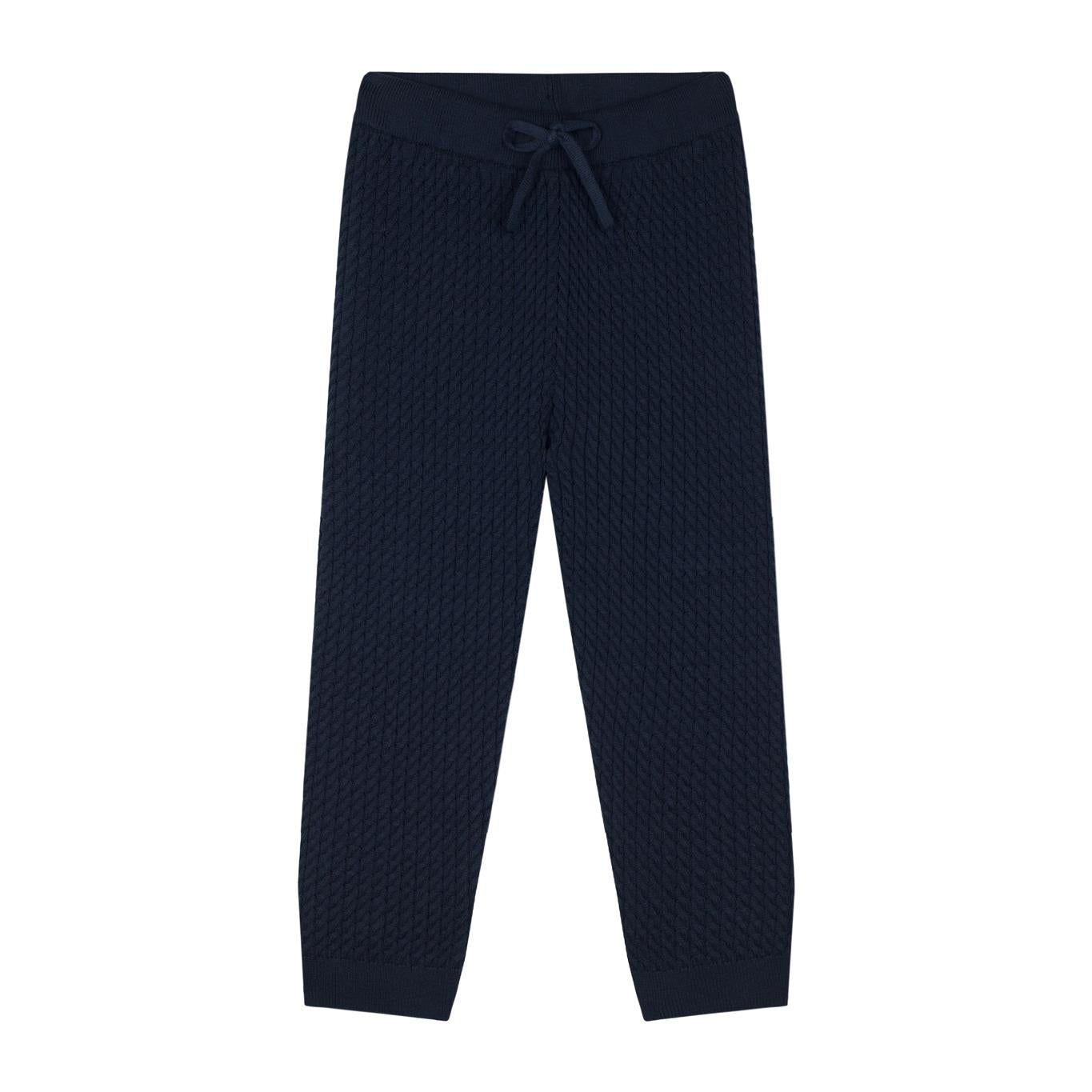 Navy Blue Herringbone Sweater and Trousers with Elephant Embroidery