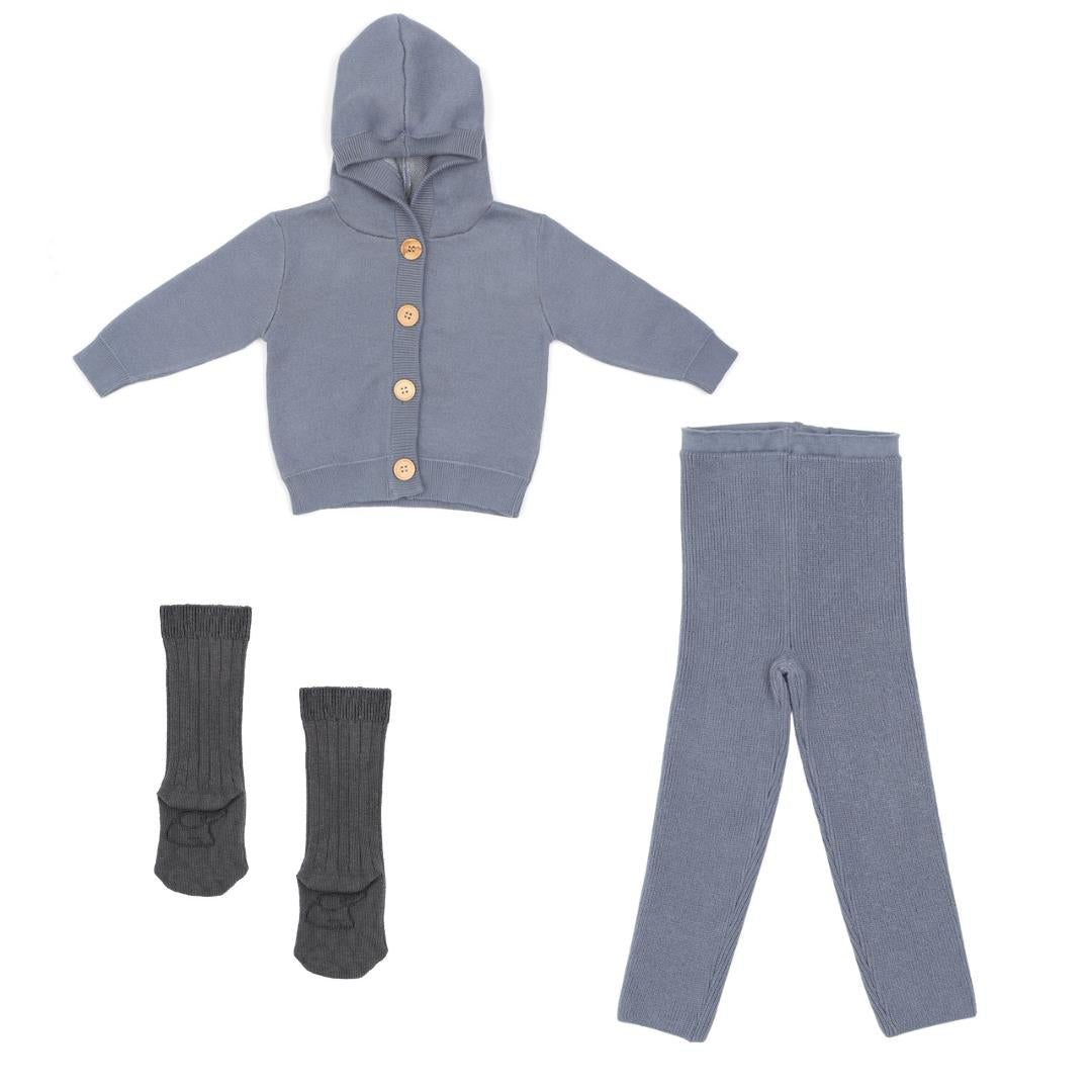 Hooded Cardigan Pants Socks Gift Set Blue