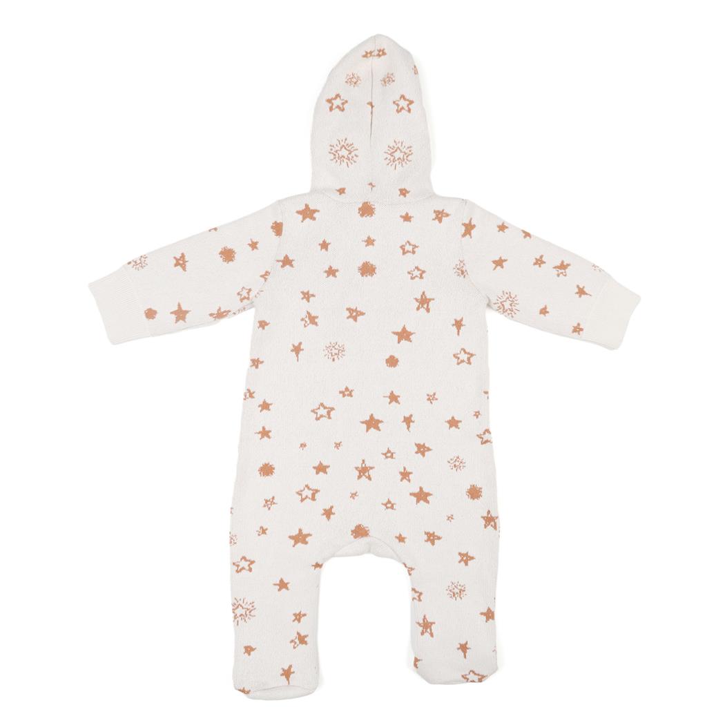 Hooded Patterned Organic Cotton Baby Knitted Overalls Cream