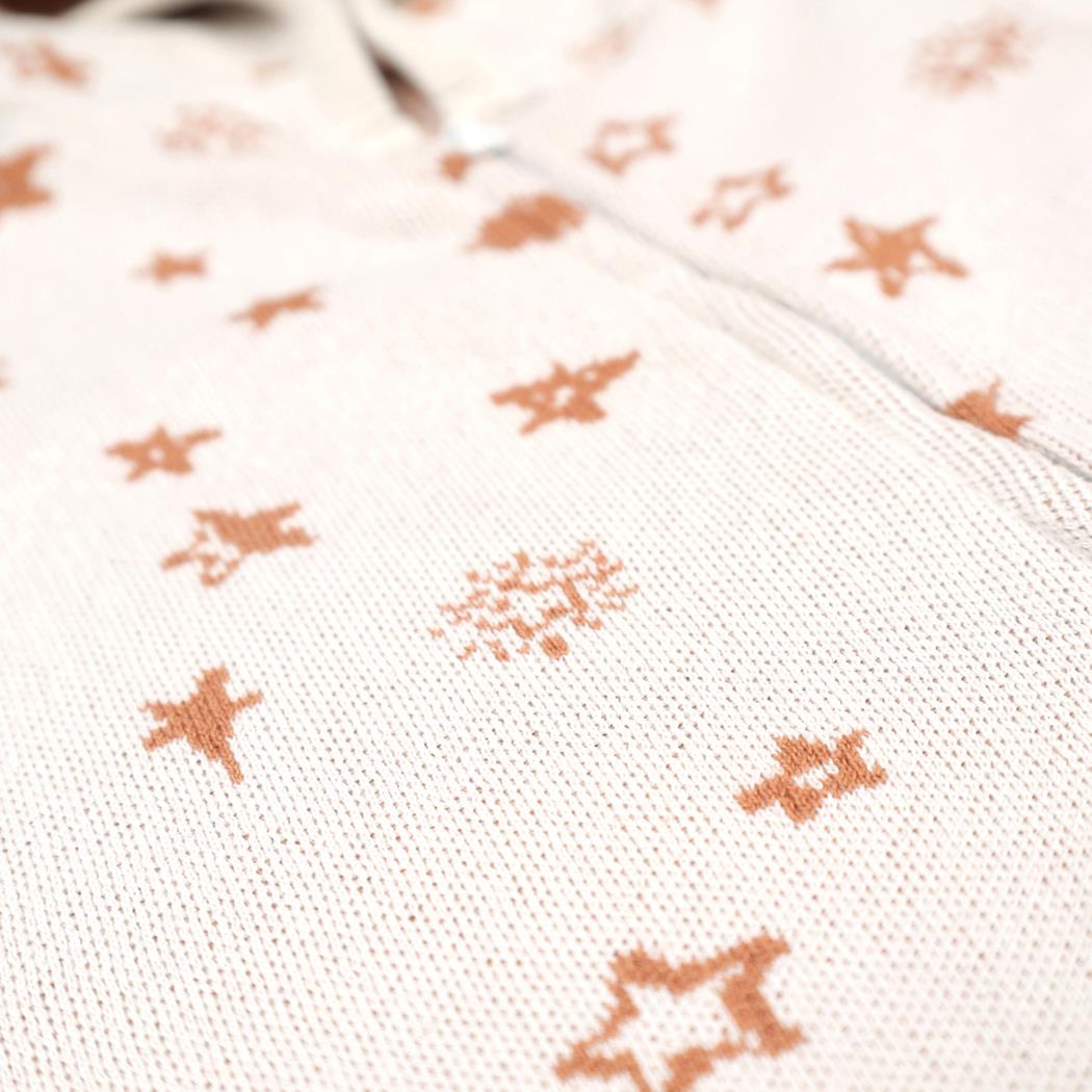 Hooded Patterned Organic Cotton Baby Knitted Overalls Cream