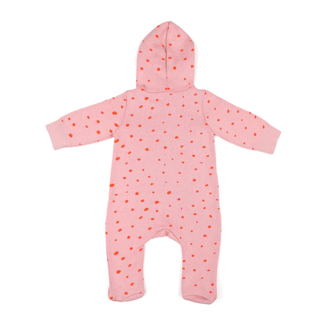 Hooded Patterned Organic Cotton Baby Knitted Jumpsuit Pink