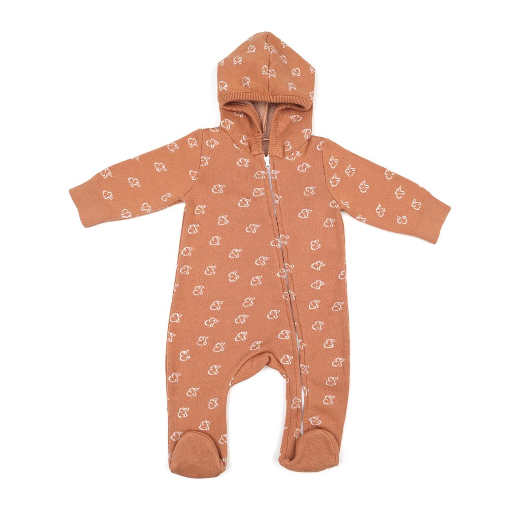 Organic Cotton Baby Knitted Jumpsuit with Hood, Brown