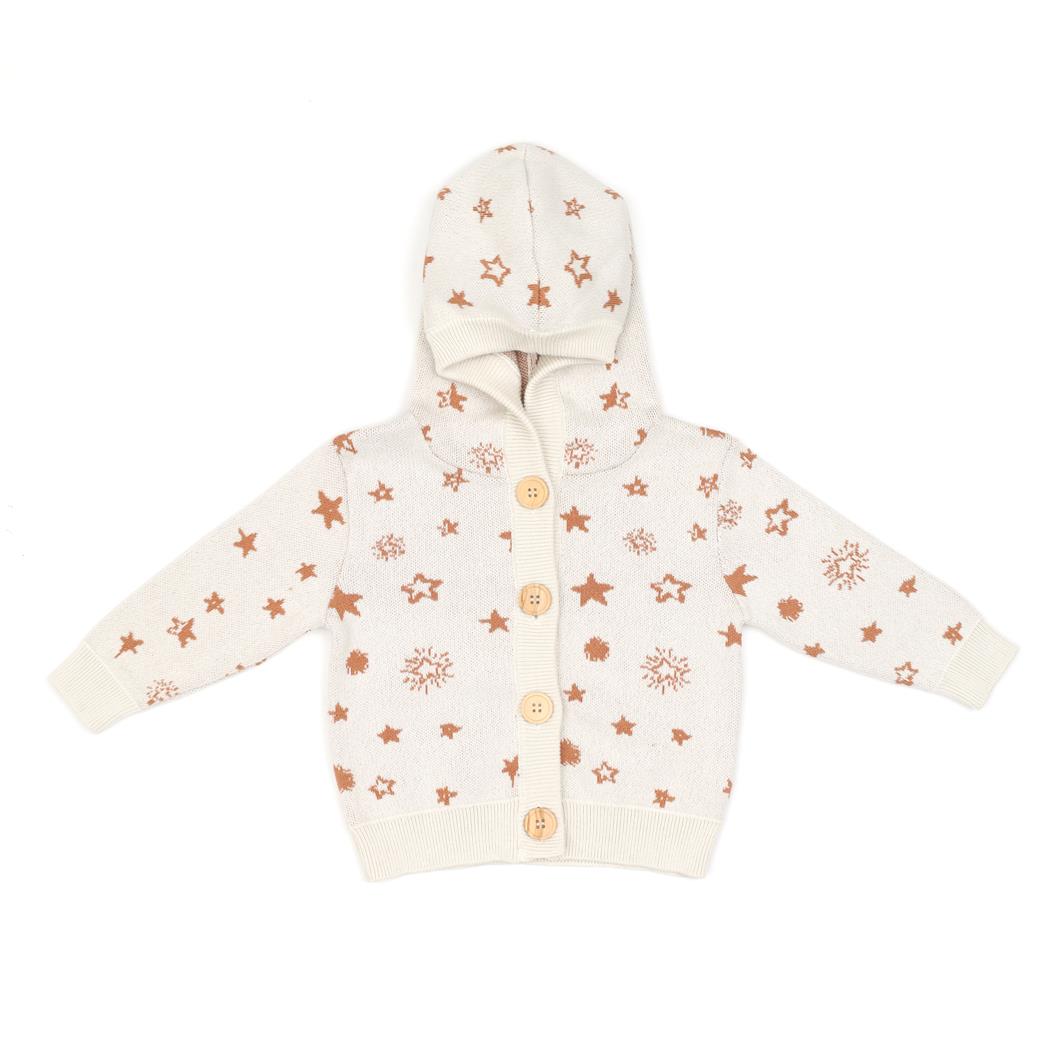 Hooded Patterned Organic Cotton Baby and Child Cardigan Cream