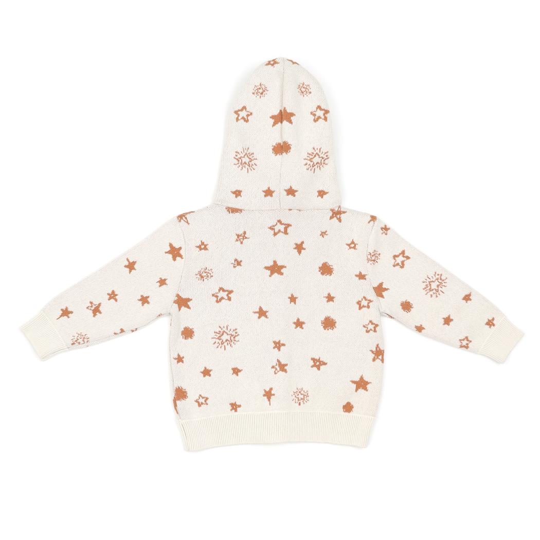 Hooded Patterned Organic Cotton Baby and Child Cardigan Cream
