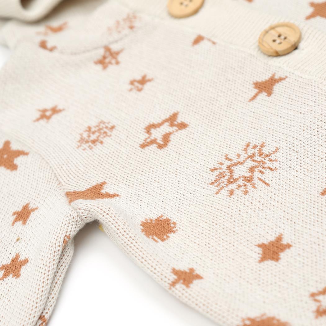 Hooded Patterned Organic Cotton Baby and Child Cardigan Cream