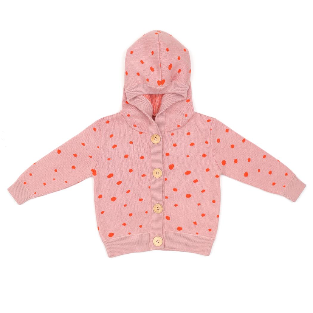 Hooded Patterned Organic Cotton Baby and Child Cardigan Pink