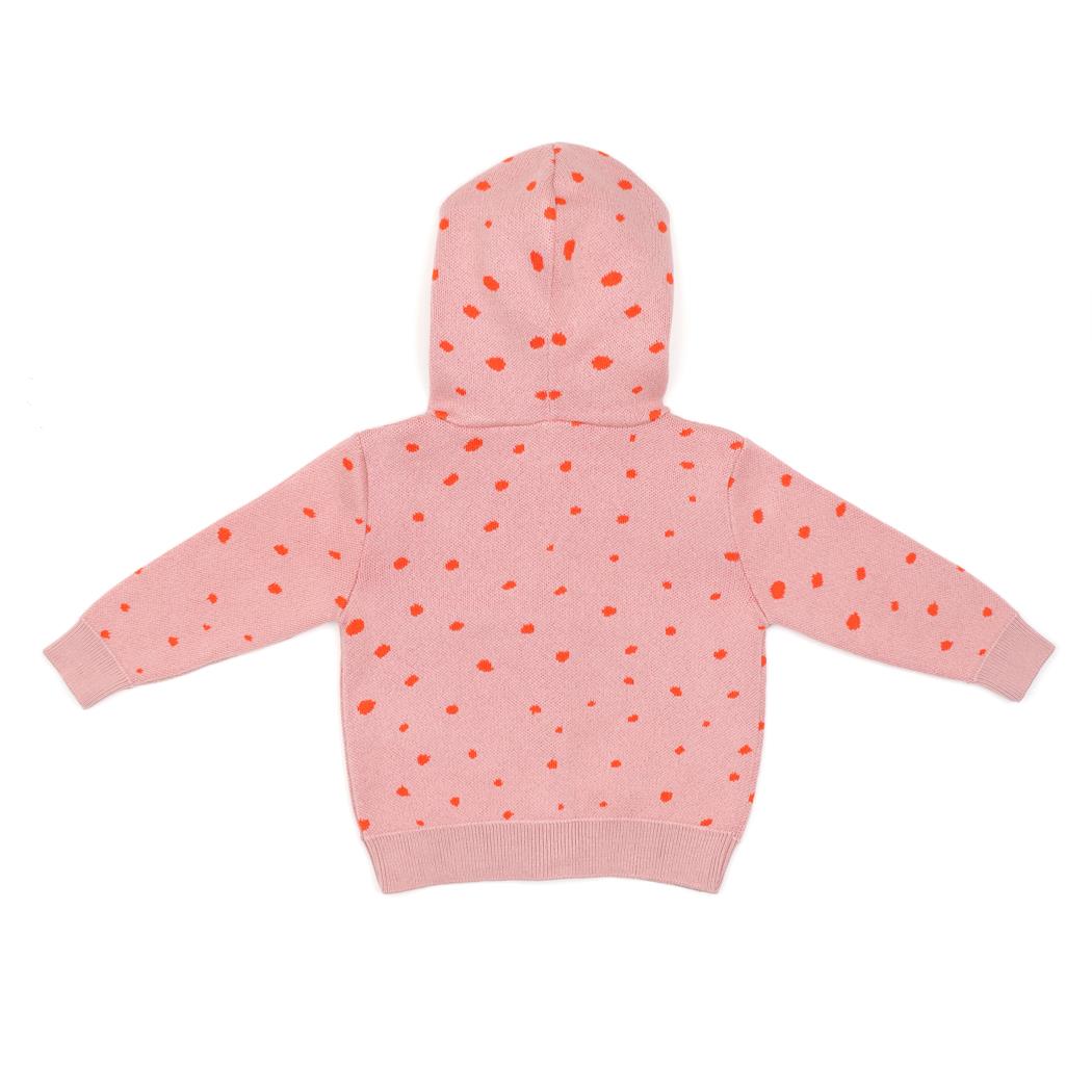 Hooded Patterned Organic Cotton Baby and Child Cardigan Pink