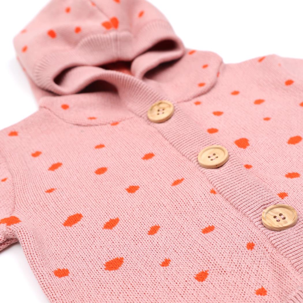 Hooded Patterned Organic Cotton Baby and Child Cardigan Pink