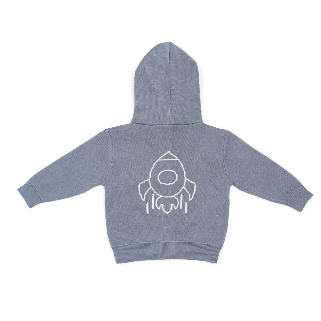 Hooded Patterned Organic Cotton Baby and Child Cardigan Blue