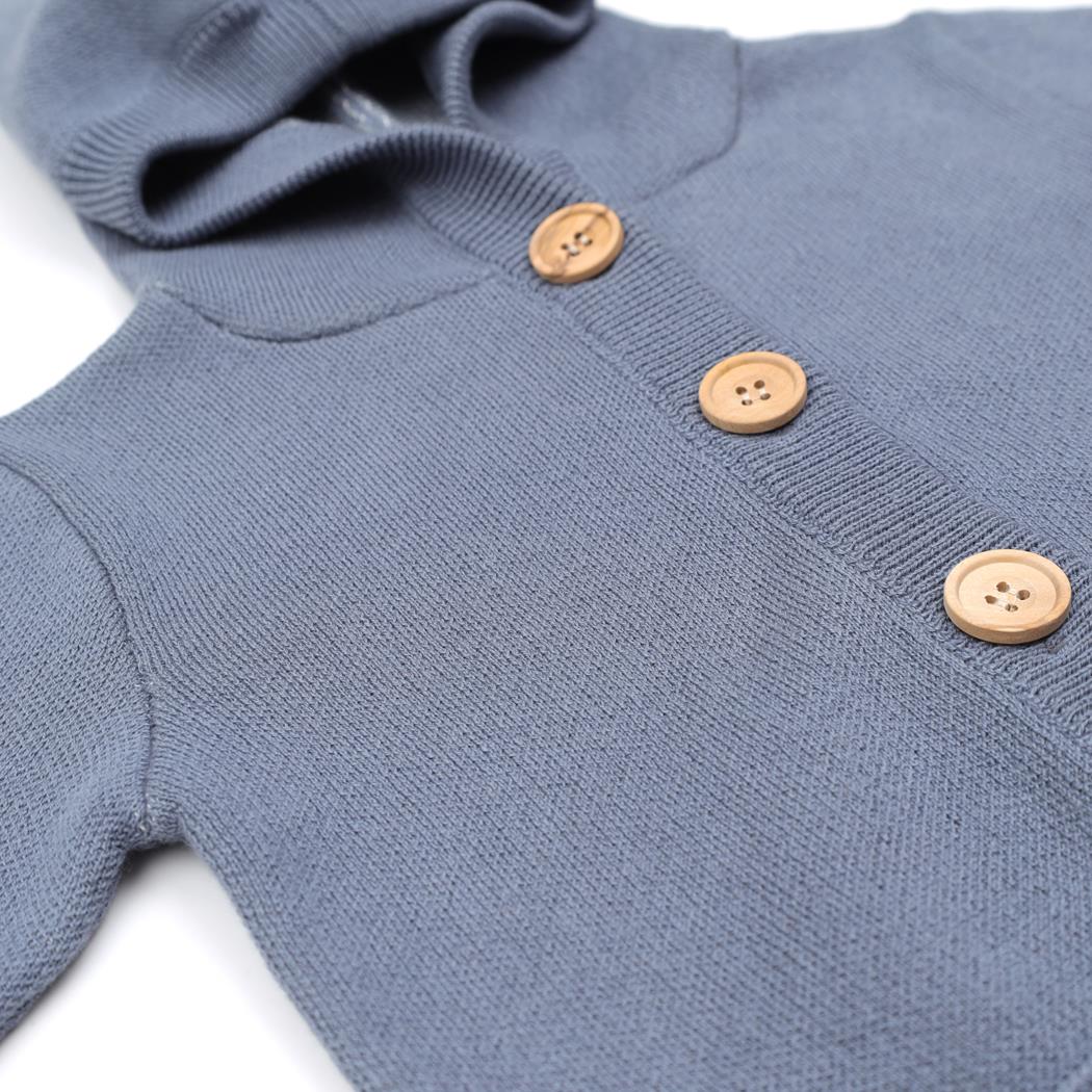 Hooded Patterned Organic Cotton Baby and Child Cardigan Blue