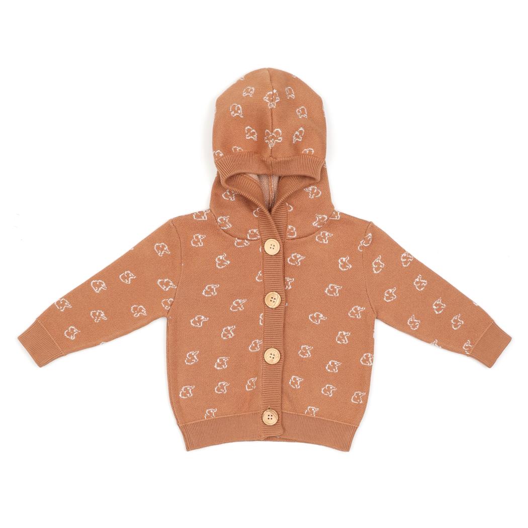 Hooded Patterned Organic Cotton Baby and Child Cardigan Brown