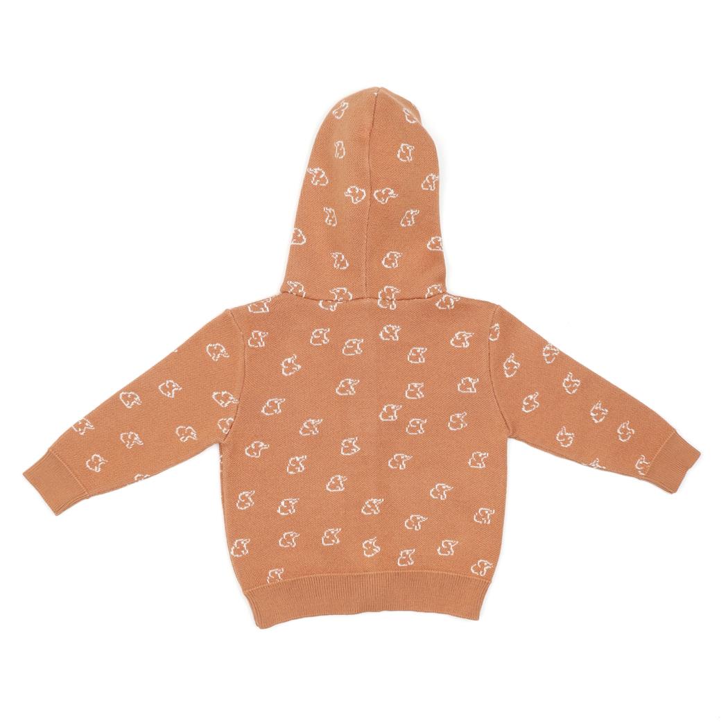 Hooded Patterned Organic Cotton Baby and Child Cardigan Brown