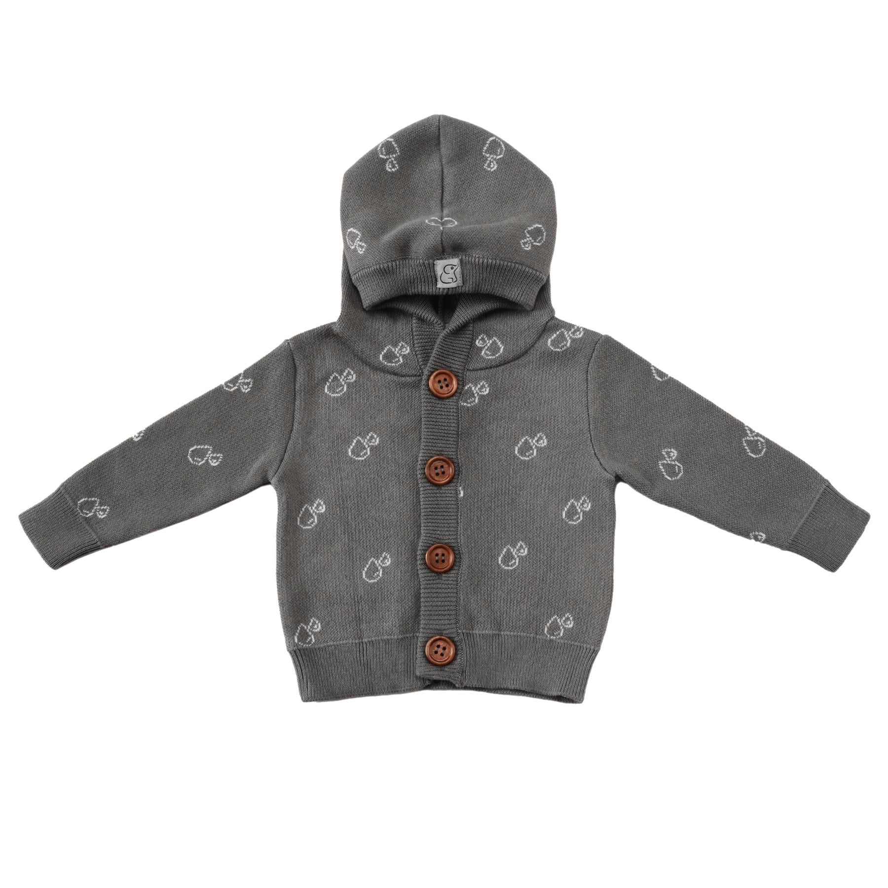Hooded Patterned Organic Cotton Baby and Child Cardigan Gray