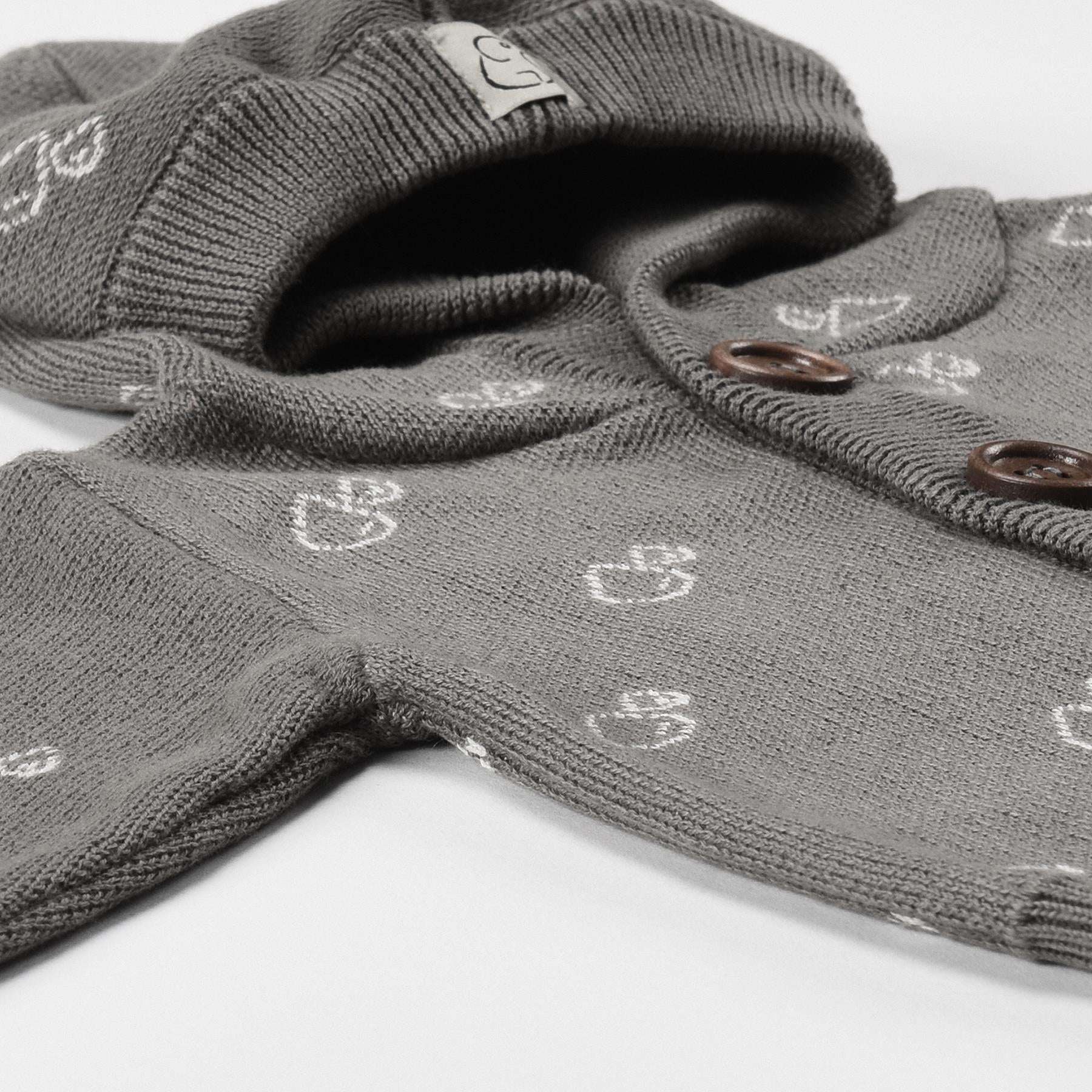 Hooded Patterned Organic Cotton Baby and Child Cardigan Gray