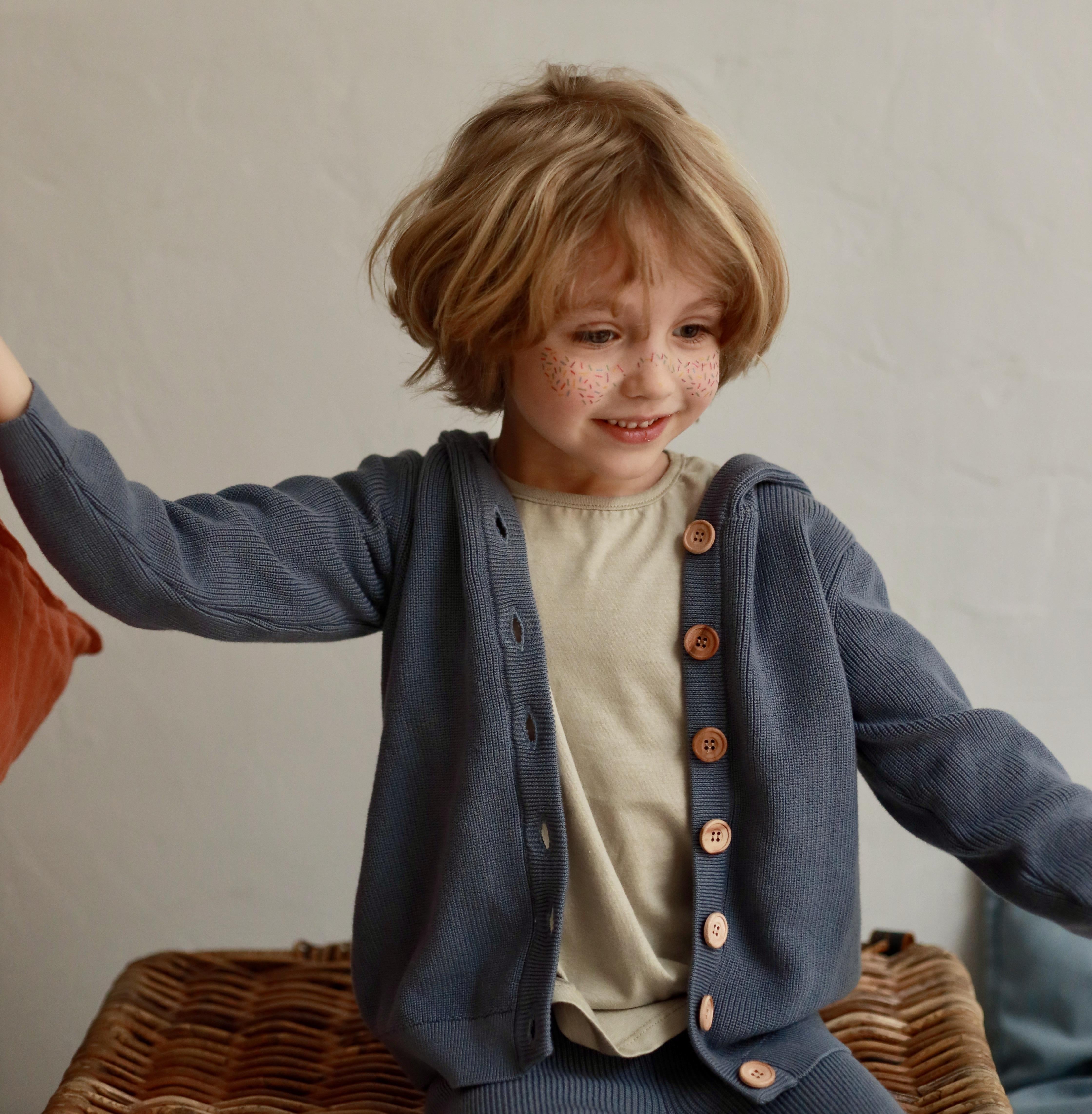 Hooded Organic Cotton Baby and Child Cardigan Blue