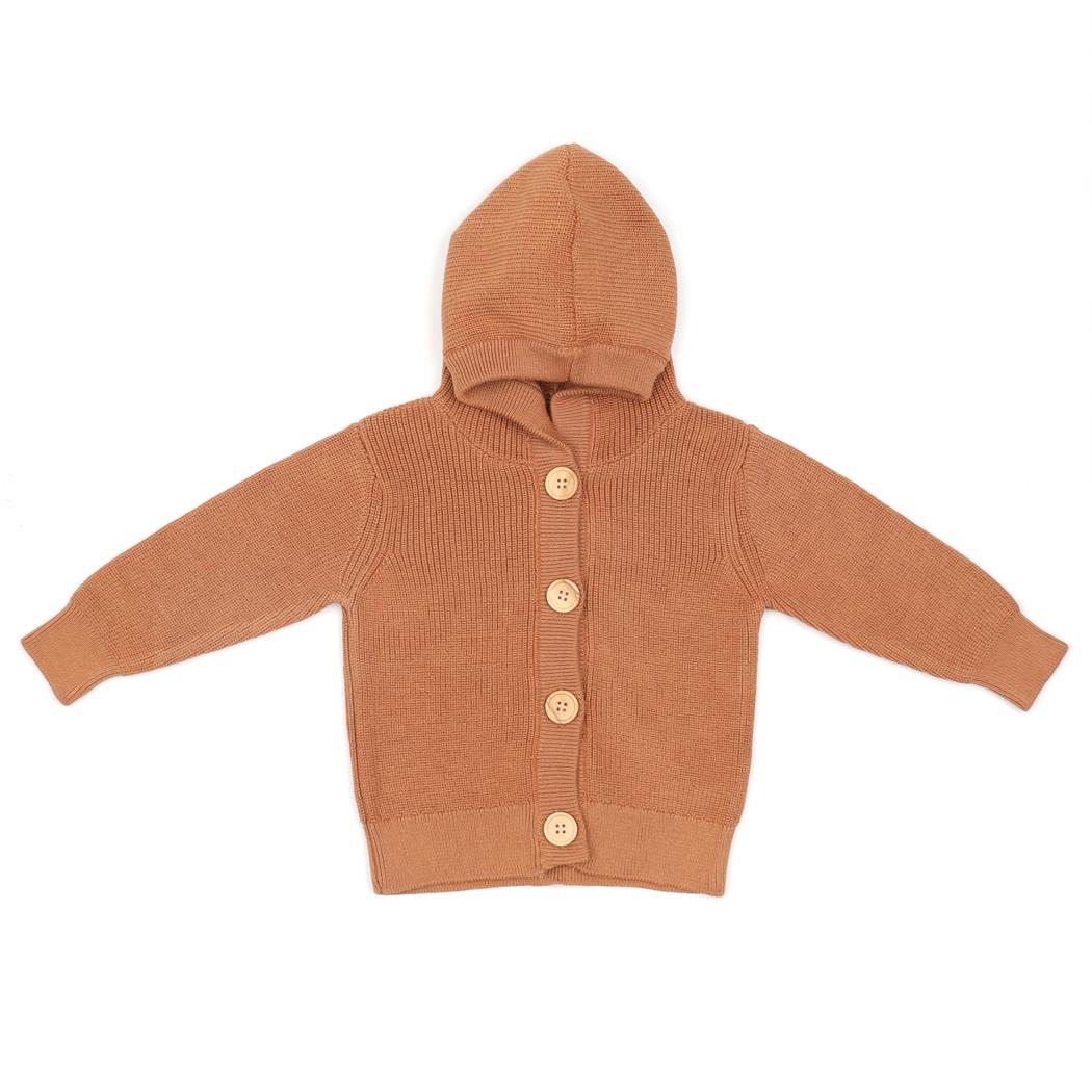 Hooded Organic Cotton Baby and Child Cardigan Brown