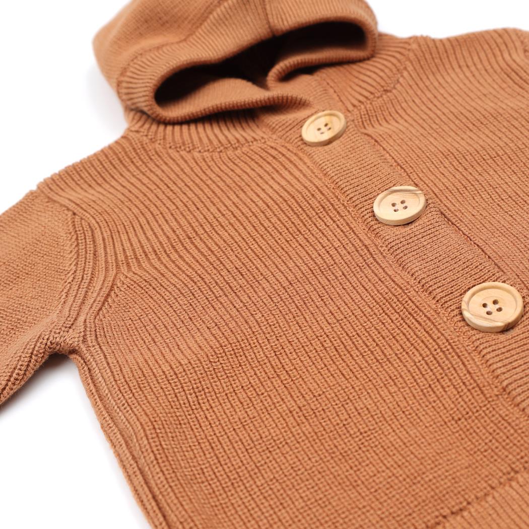 Hooded Organic Cotton Baby and Child Cardigan Brown
