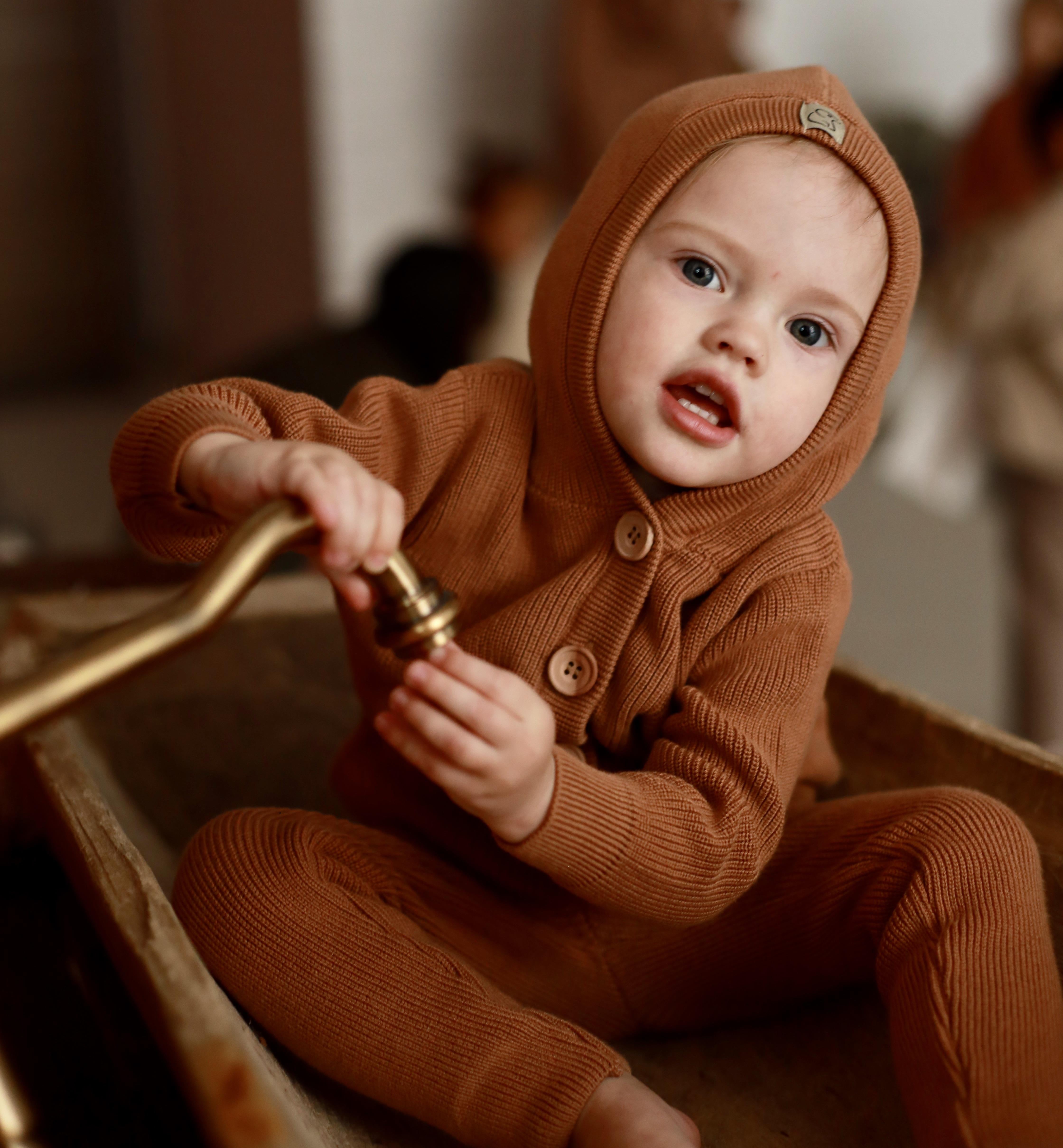 Hooded Organic Cotton Baby and Child Cardigan Brown